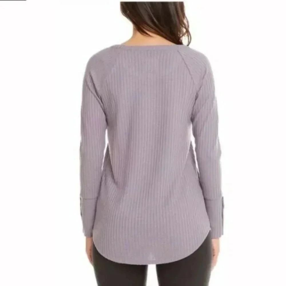 Chaser Size M Purple Waffle Knit Long Sleeve Thermal Top - Picture 3 of 8